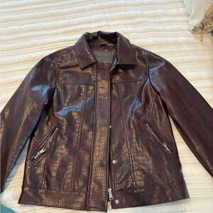 Oxblood faux leather croc print jacket